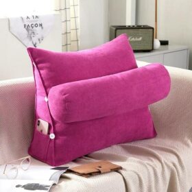 Velvet Triangular Back Rest Pillow / Back Wedge Cushion - Pink