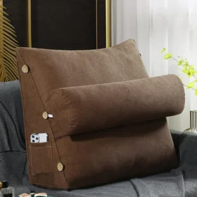 Velvet Triangular Back Rest Pillow / Back Wedge Cushion - Coffee