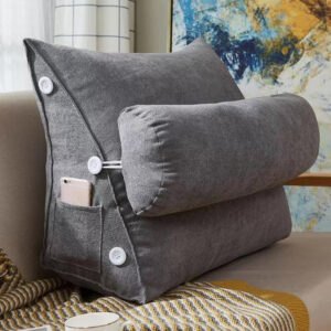 Velvet Triangular Back Rest Pillow / Back Wedge Cushion - Grey