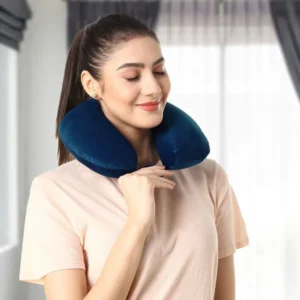 Velvet Neck Rest Pillow / Travel Pillow For Comfort & Support - Blue