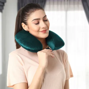 Velvet Neck Rest Pillow / Travel Pillow For Comfort & Support - Green