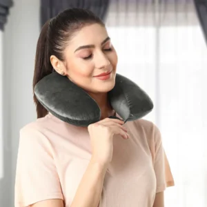 Velvet Neck Rest Pillow / Travel Pillow For Comfort & Support - Grey