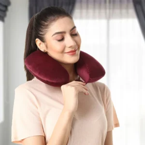 Velvet Neck Rest Pillow / Travel Pillow For Comfort & Support - Maroon