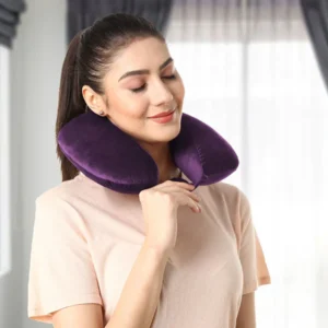 Velvet Neck Rest Pillow / Travel Pillow For Comfort & Support - Purple