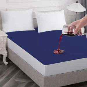 Poly Cotton Fitted Style Waterproof Mattress Protector- Blue