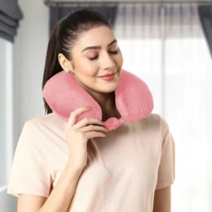 Velvet Neck Rest Pillow / Travel Pillow For Comfort & Support - Pink