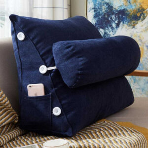 Velvet Triangular Back Rest Pillow / Back Wedge Cushion - Navy Blue