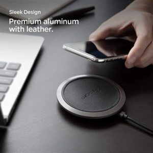 Spigen Universal Fast Wireless Charger, Fast Qi Certified 50W Leather Charging Pad Ultra Plus Wireless Charging