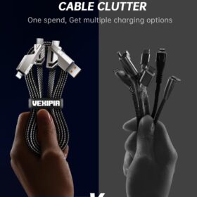Amazon Lot Imported 4-in-1 65W 3FT USB-C Fast Charging Cable, Nylon Braided, Lightning/Type-C/USB-A Ports, 480Mbps Data Sync