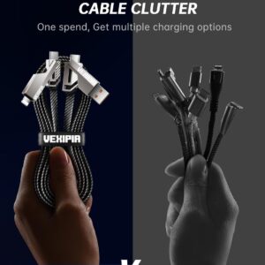 Amazon Lot Imported 4-in-1 65W 3FT USB-C Fast Charging Cable, Nylon Braided, Lightning/Type-C/USB-A Ports, 480Mbps Data Sync