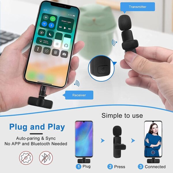 Wireless Lavalier Microphone Mic System for YouTube Facebook Live Stream TikTok Video Recording Vlog