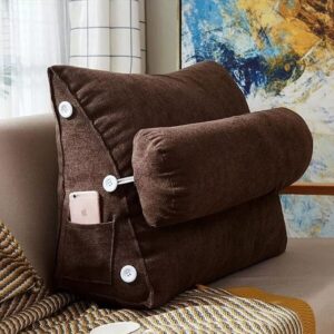 Velvet Triangular Back Rest Pillow / Back Wedge Cushion - Brown