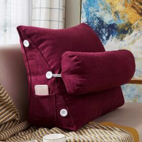 Velvet Triangular Back Rest Pillow / Back Wedge Cushion - Maroon