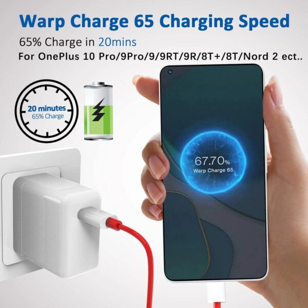 Original 65W Charger Dash Warp Fast Charge EU US Power Adapter USB C Cable For On plus
